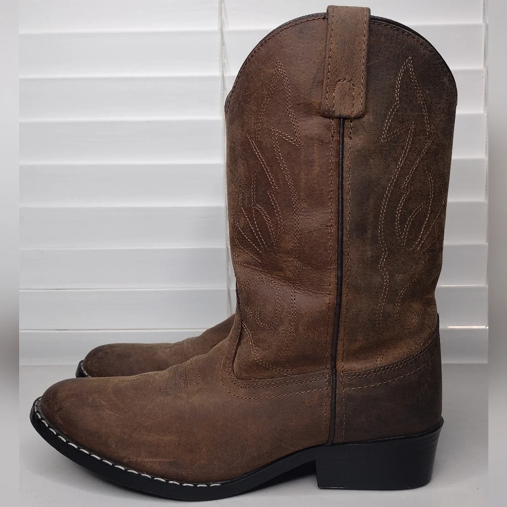 Masterson Kids Brown Leather Rodeo Cowboy Western Boots Sz 4.5